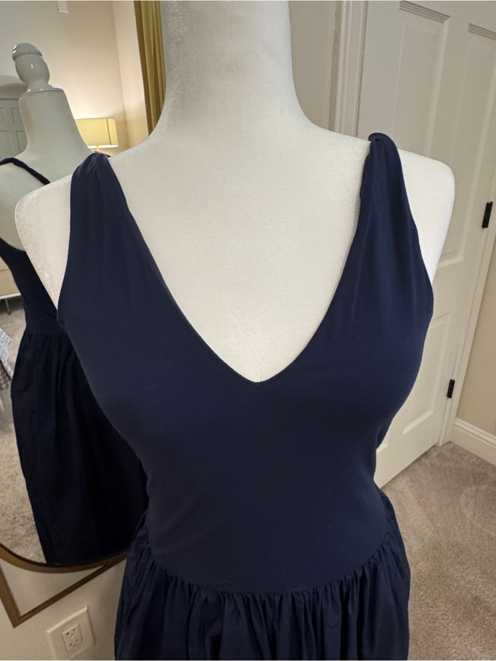 Rails Navy Sleeveless V-Neck Gathered Midi Dress - Picture 6 of 10
